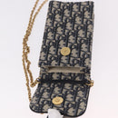 Christian Dior Trotter Canvas Saddle Chain Phone Holder Navy Gold Auth 185492M-10