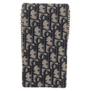 Christian Dior Trotter Canvas Saddle Chain Phone Holder Navy Gold Auth 185492M-2