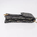 Christian Dior Trotter Canvas Saddle Chain Phone Holder Navy Gold Auth 185492M-3