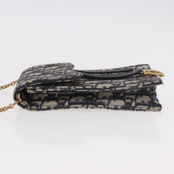 Christian Dior Trotter Canvas Saddle Chain Phone Holder Navy Gold Auth 185492M
