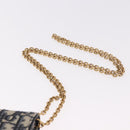 Christian Dior Trotter Canvas Saddle Chain Phone Holder Navy Gold Auth 185492M-7