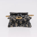 Christian Dior Trotter Canvas Saddle Chain Phone Holder Navy Gold Auth 185492M-5