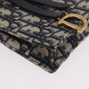 Christian Dior Trotter Canvas Saddle Chain Phone Holder Navy Gold Auth 185492M-8