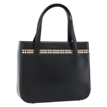 Burberrys Hand Bag Leather Black Silver Auth 185493A