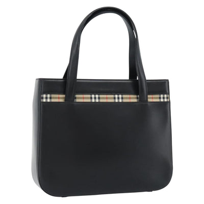Burberrys Hand Bag Leather Black Silver Auth 185493A