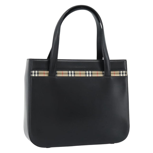 Burberrys Hand Bag Leather Black Silver Auth 185493A
