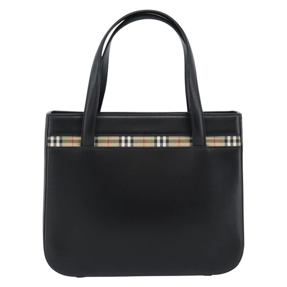 Burberrys Hand Bag Leather Black Silver Auth 185493A