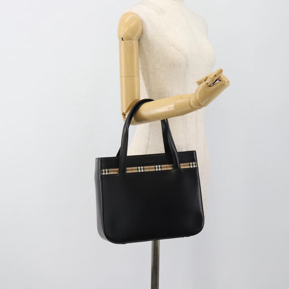 Burberrys Hand Bag Leather Black Silver Auth 185493A