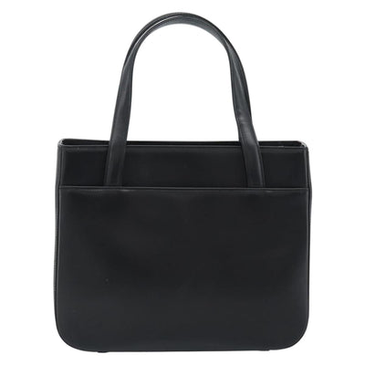 Burberrys Hand Bag Leather Black Silver Auth 185493A - 0
