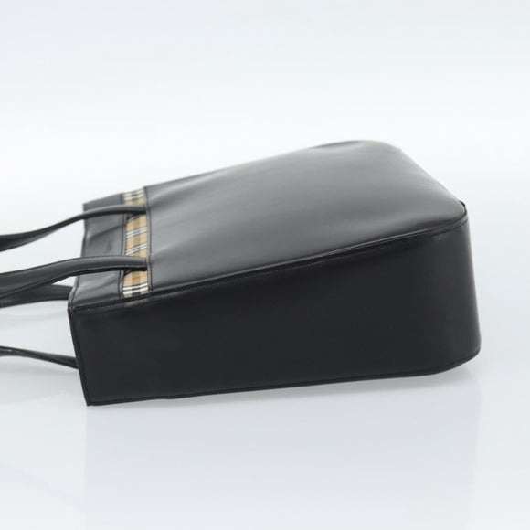 Burberrys Hand Bag Leather Black Silver Auth 185493A
