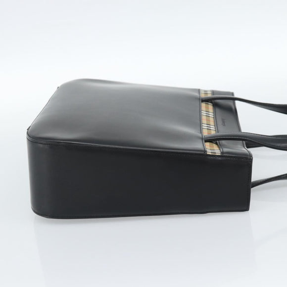 Burberrys Hand Bag Leather Black Silver Auth 185493A