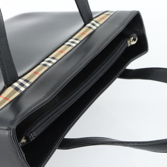 Burberrys Hand Bag Leather Black Silver Auth 185493A