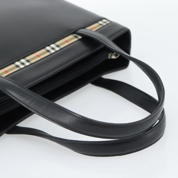 Burberrys Hand Bag Leather Black Silver Auth 185493A