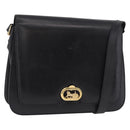 CELINE Horse Carriage Shoulder Bag Leather Black Gold Auth 185494-1
