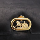 CELINE Horse Carriage Shoulder Bag Leather Black Gold Auth 185494-17