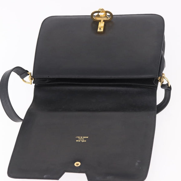CELINE Horse Carriage Shoulder Bag Leather Black Gold Auth 185494