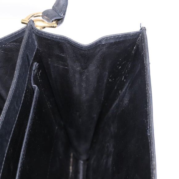 CELINE Horse Carriage Shoulder Bag Leather Black Gold Auth 185494