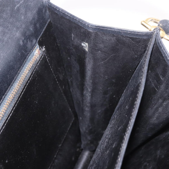 CELINE Horse Carriage Shoulder Bag Leather Black Gold Auth 185494