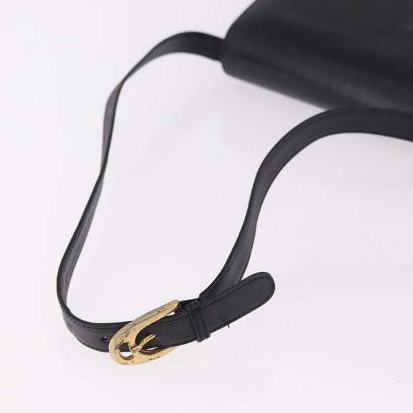 CELINE Horse Carriage Shoulder Bag Leather Black Gold Auth 185494