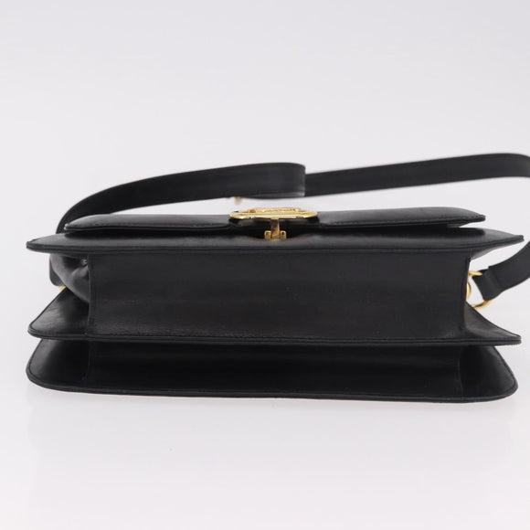 CELINE Horse Carriage Shoulder Bag Leather Black Gold Auth 185494