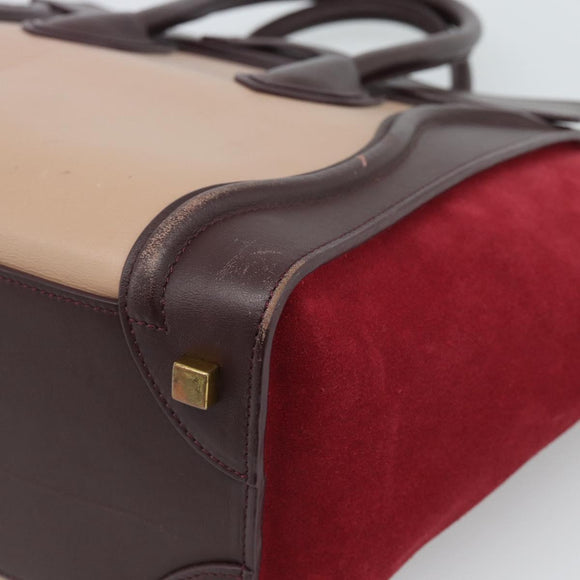 CELINE Luggage Micro Shopper Handtas Leer Bordeaux Goud Origineel 185495A