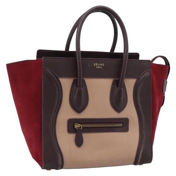CELINE Luggage Micro Shopper Handtas Leer Bordeaux Goud Origineel 185495A