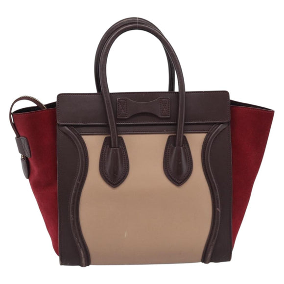 CELINE Luggage Micro Shopper Handtas Leer Bordeaux Goud Origineel 185495A