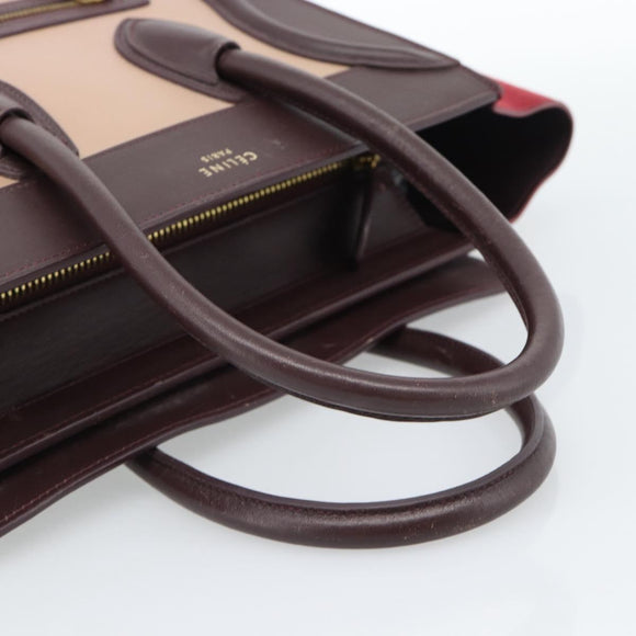 CELINE Luggage Micro Shopper Handtas Leer Bordeaux Goud Origineel 185495A