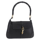GUCCI Bamboo Shoulder Bag Leather Black Gold 001 4096 Auth 185498-1