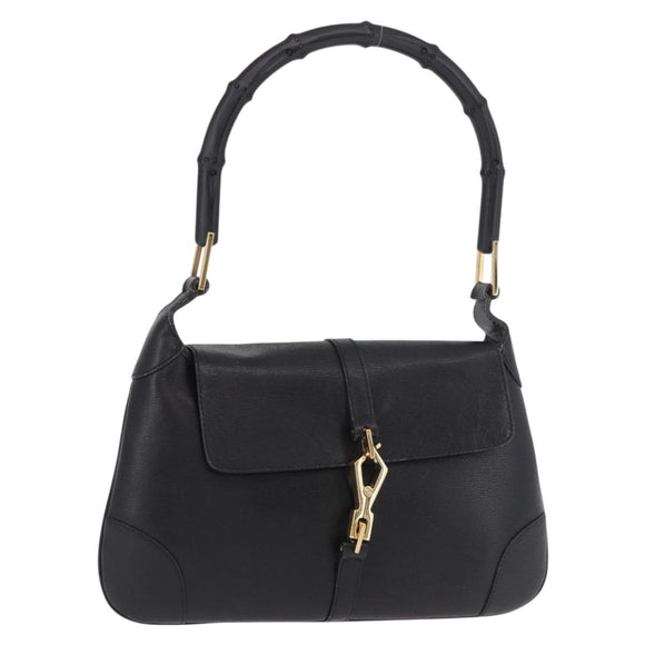 GUCCI Bamboo Shoulder Bag Leather Black Gold 001 4096 Auth 185498