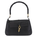 GUCCI Bamboo Shoulder Bag Leather Black Gold 001 4096 Auth 185498-2