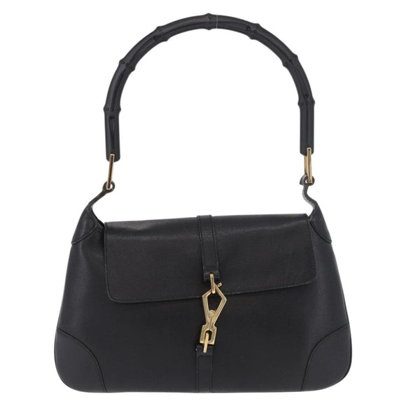 GUCCI Bamboo Shoulder Bag Leather Black Gold 001 4096 Auth 185498