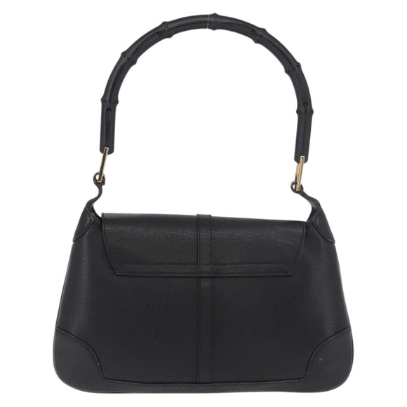 GUCCI Bamboo Shoulder Bag Leather Black Gold 001 4096 Auth 185498