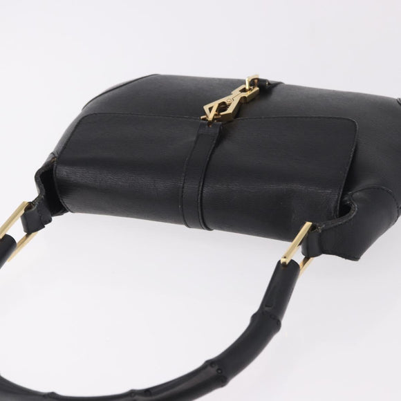 GUCCI Bamboo Shoulder Bag Leather Black Gold 001 4096 Auth 185498