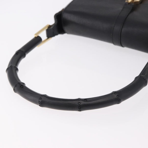 GUCCI Bamboo Shoulder Bag Leather Black Gold 001 4096 Auth 185498