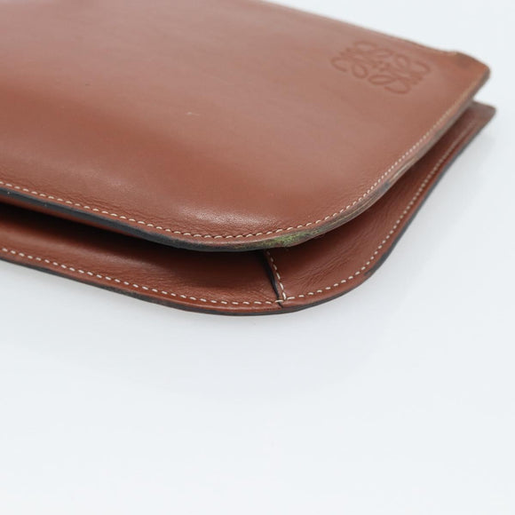LOEWE Gate Double Zip Shoulder Bag Leather Brown Gold Auth 185500