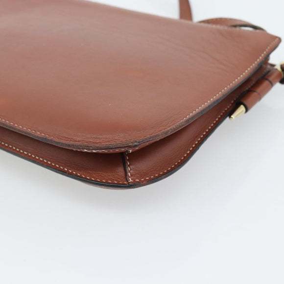 LOEWE Gate Double Zip Shoulder Bag Leather Brown Gold Auth 185500