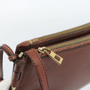 LOEWE Gate Double Zip Shoulder Bag Leather Brown Gold Auth 185500-10