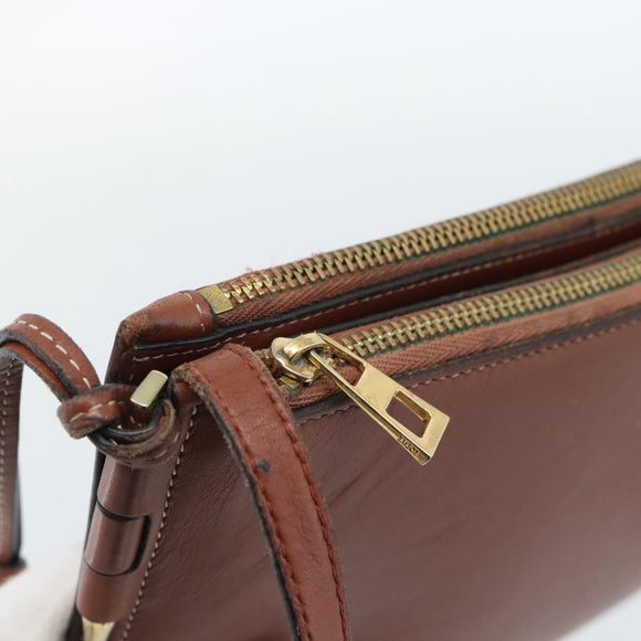 LOEWE Gate Double Zip Shoulder Bag Leather Brown Gold Auth 185500