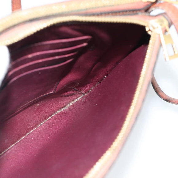 LOEWE Gate Double Zip Shoulder Bag Leather Brown Gold Auth 185500