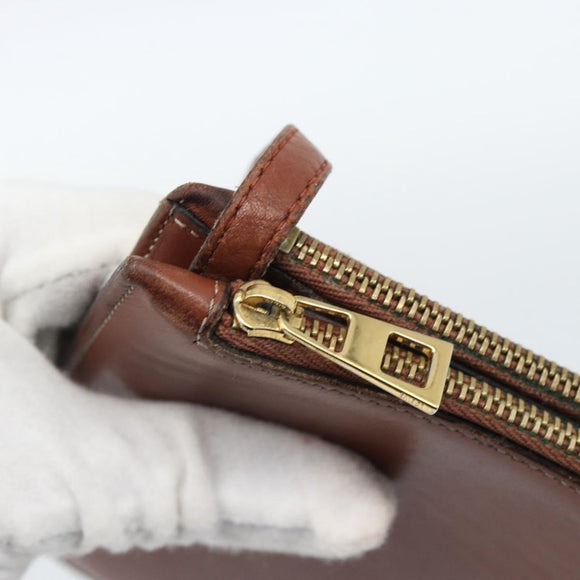 LOEWE Gate Double Zip Shoulder Bag Leather Brown Gold Auth 185500