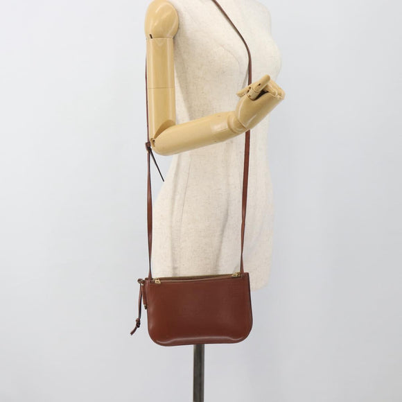 LOEWE Gate Double Zip Shoulder Bag Leather Brown Gold Auth 185500