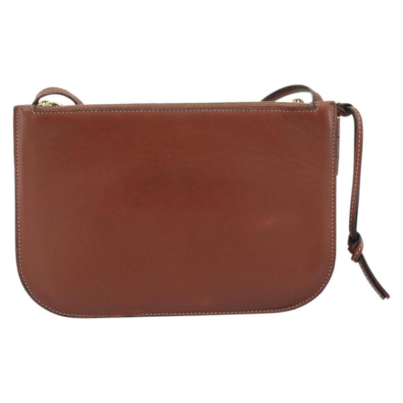 LOEWE Gate Double Zip Shoulder Bag Leather Brown Gold Auth 185500