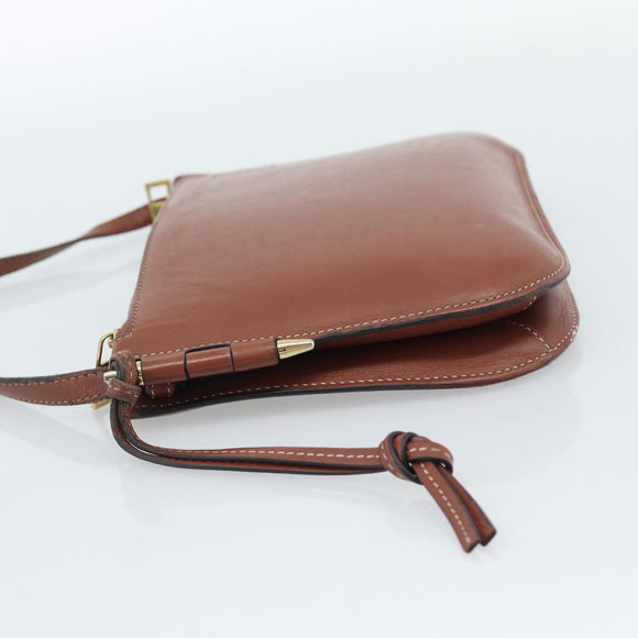 LOEWE Gate Double Zip Shoulder Bag Leather Brown Gold Auth 185500