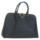 PRADA Hand Bag Saffiano leather Navy Gold Auth 185501V-1