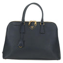PRADA Hand Bag Saffiano leather Navy Gold Auth 185501V-13