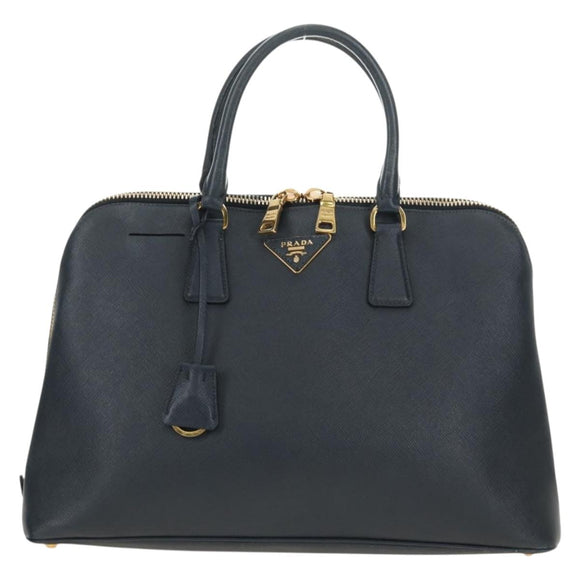 PRADA Hand Bag Saffiano leather Navy Gold Auth 185501V