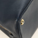 PRADA Hand Bag Saffiano leather Navy Gold Auth 185501V-17