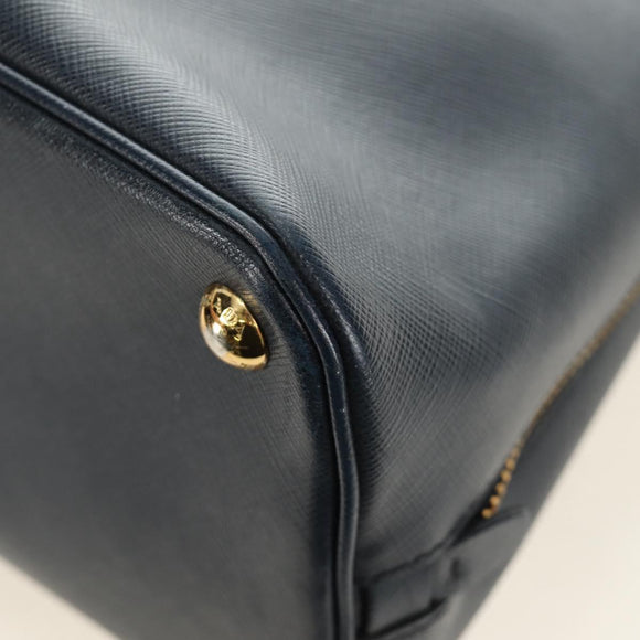 PRADA Hand Bag Saffiano leather Navy Gold Auth 185501V
