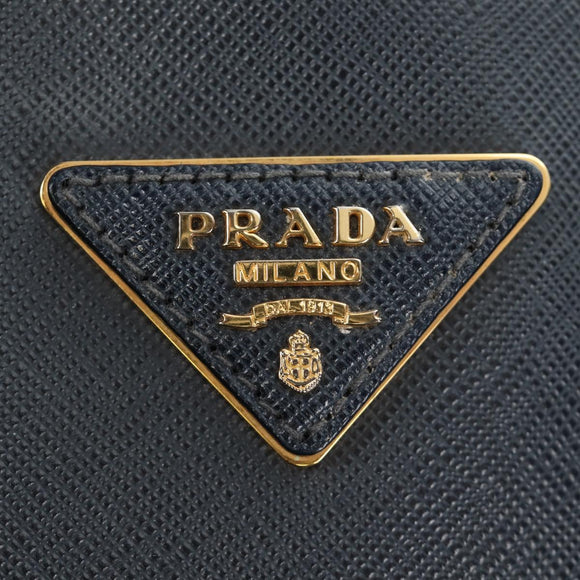 PRADA Hand Bag Saffiano leather Navy Gold Auth 185501V